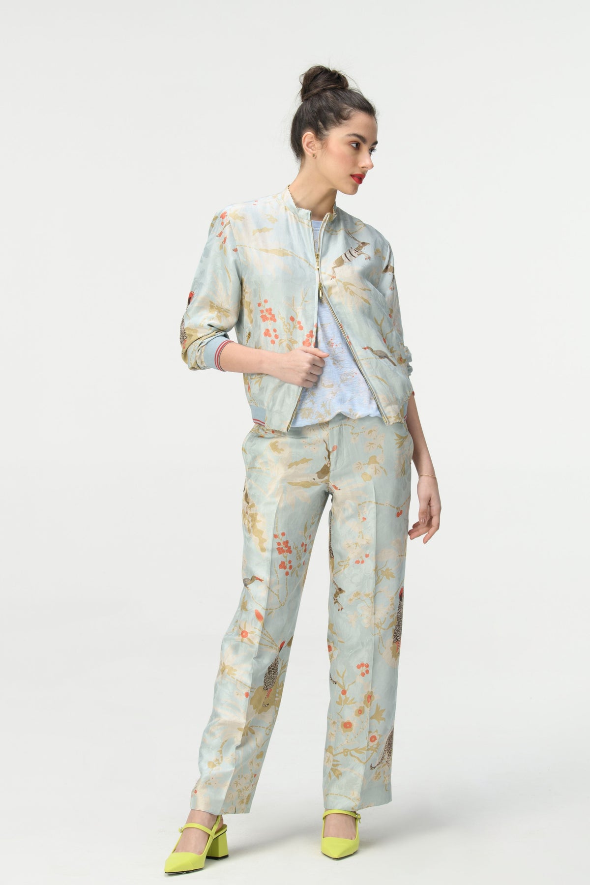 Straight Fit Trousers Silk Damask Ice Blue