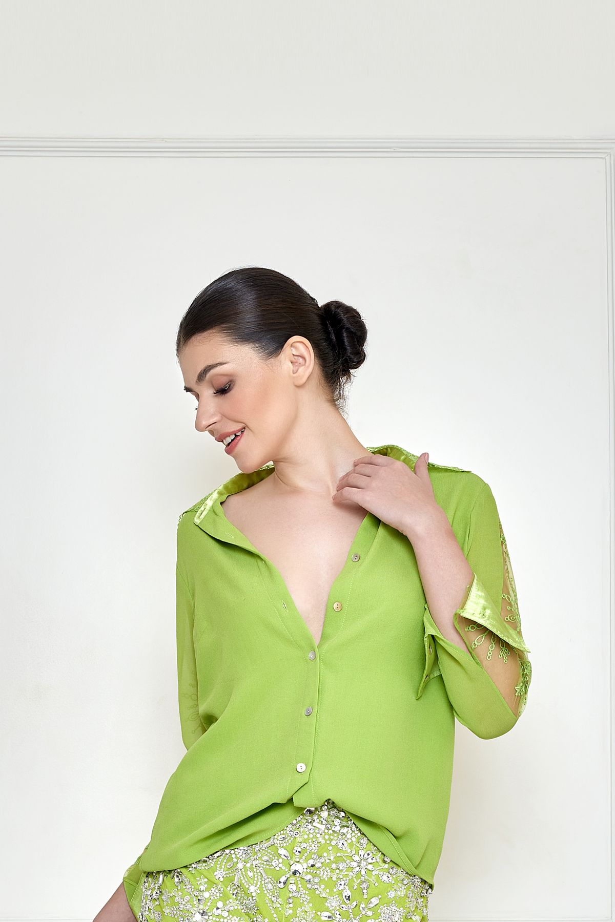 Citrus green georgette shirt