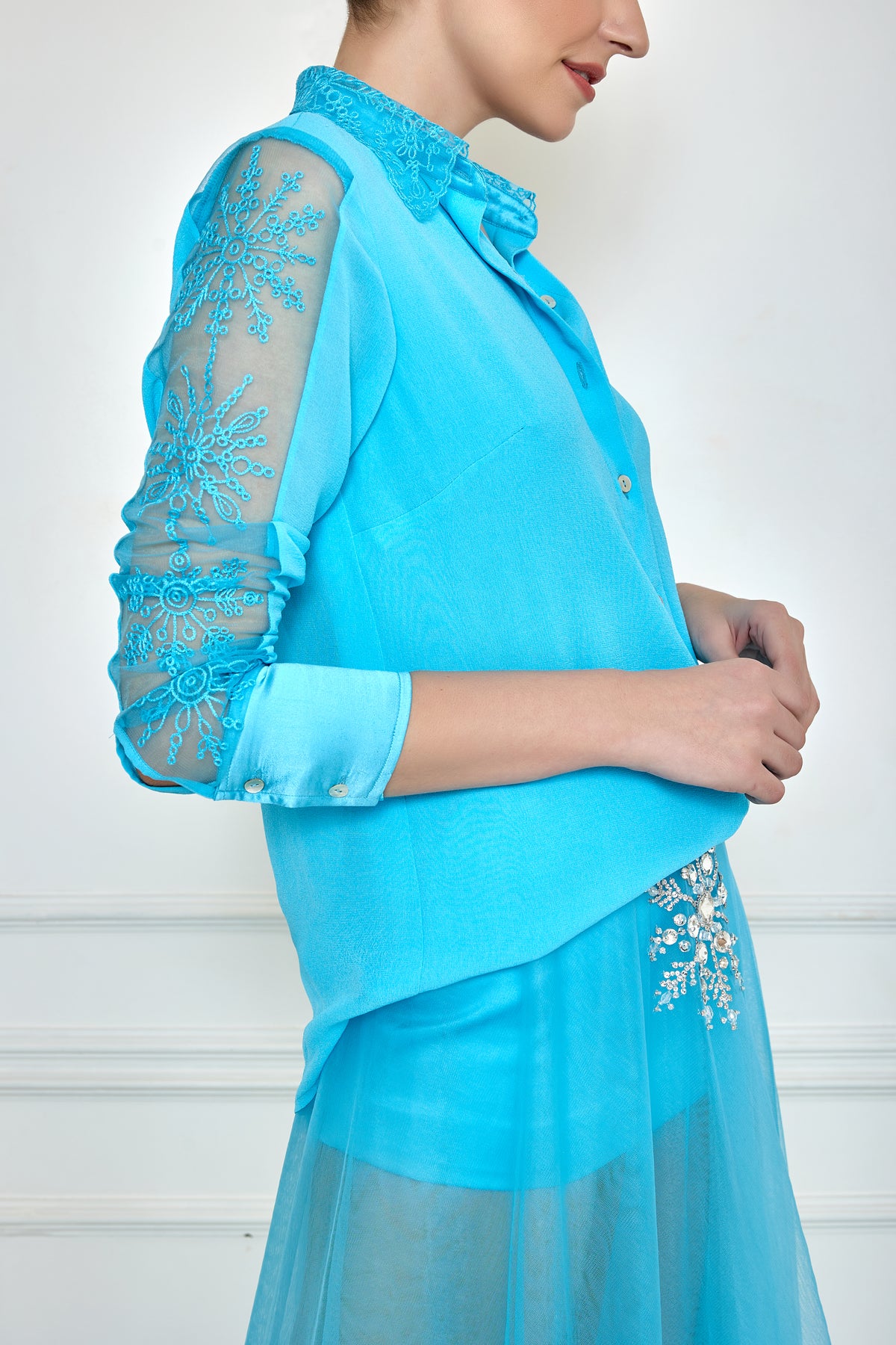 Vivid sky blue georgette shirt