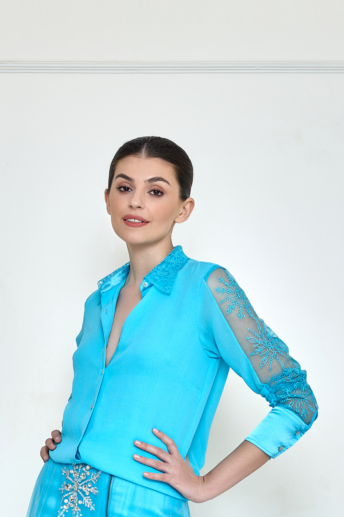 Vivid sky blue georgette shirt