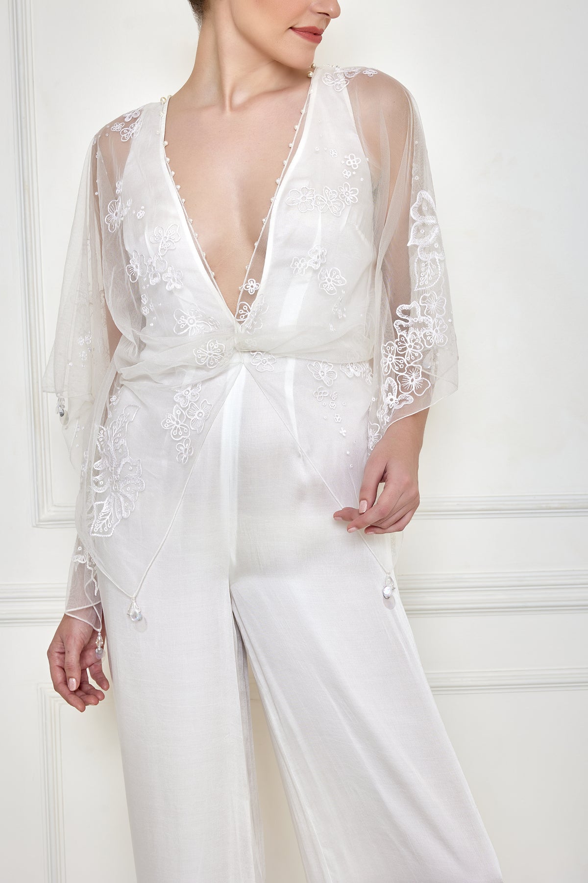 Frost White Net Thread Jumpsuit