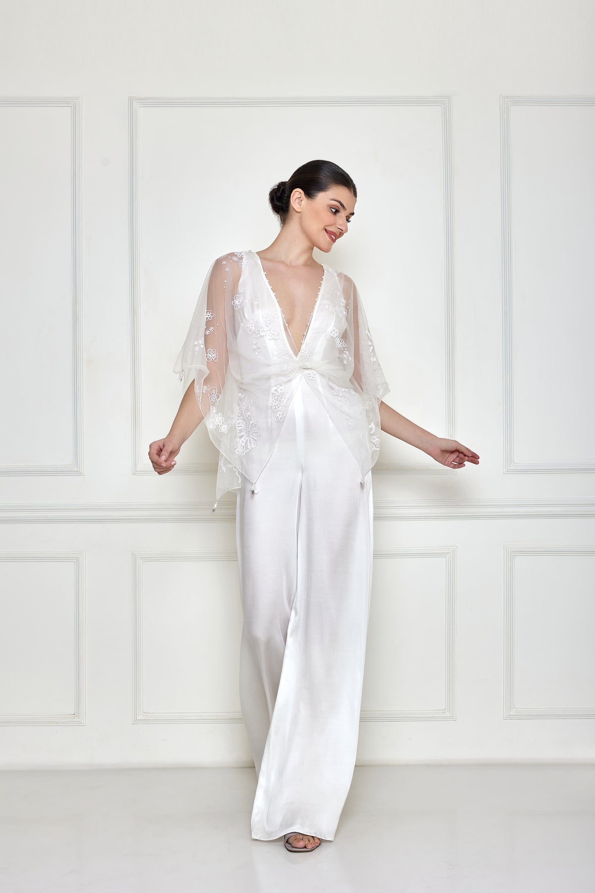 Frost White Net Thread Jumpsuit