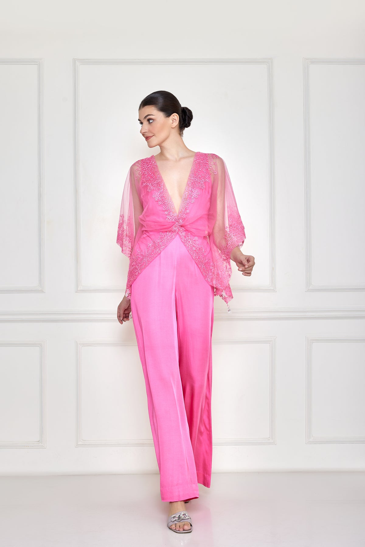 Pink Embroidered Jumpsuit