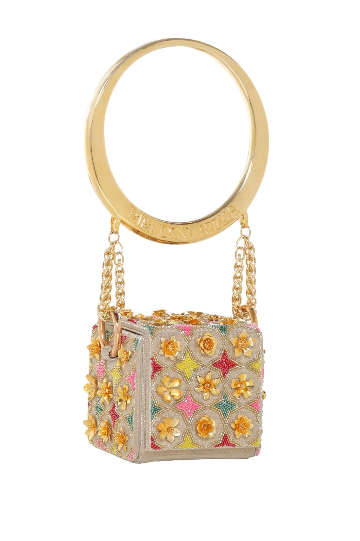 Gold Floral Mini Cube Bag