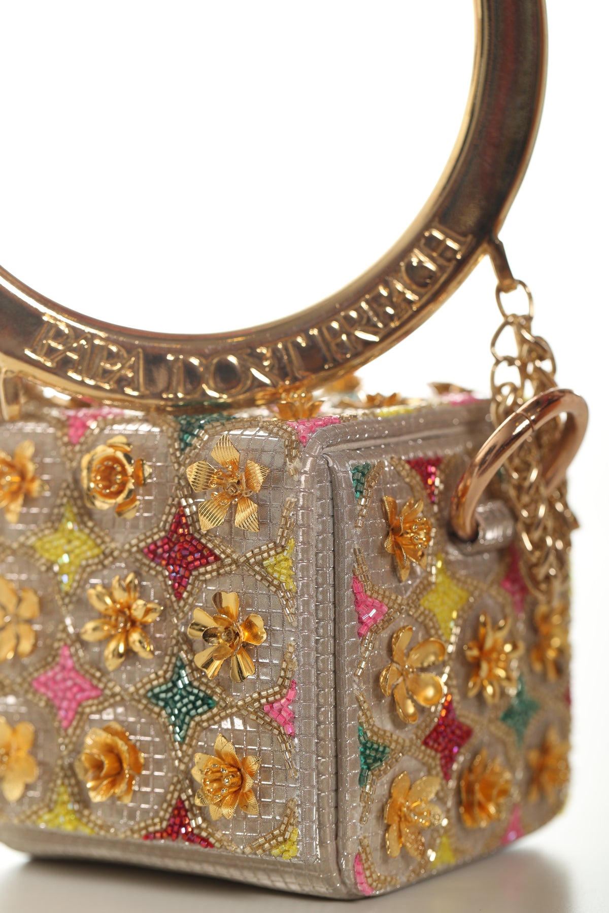 Gold Floral Mini Cube Bag