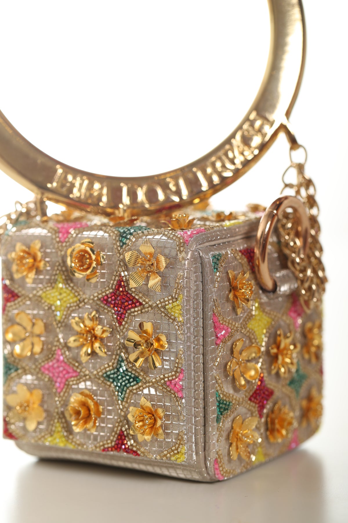 Gold Floral Mini Cube Bag