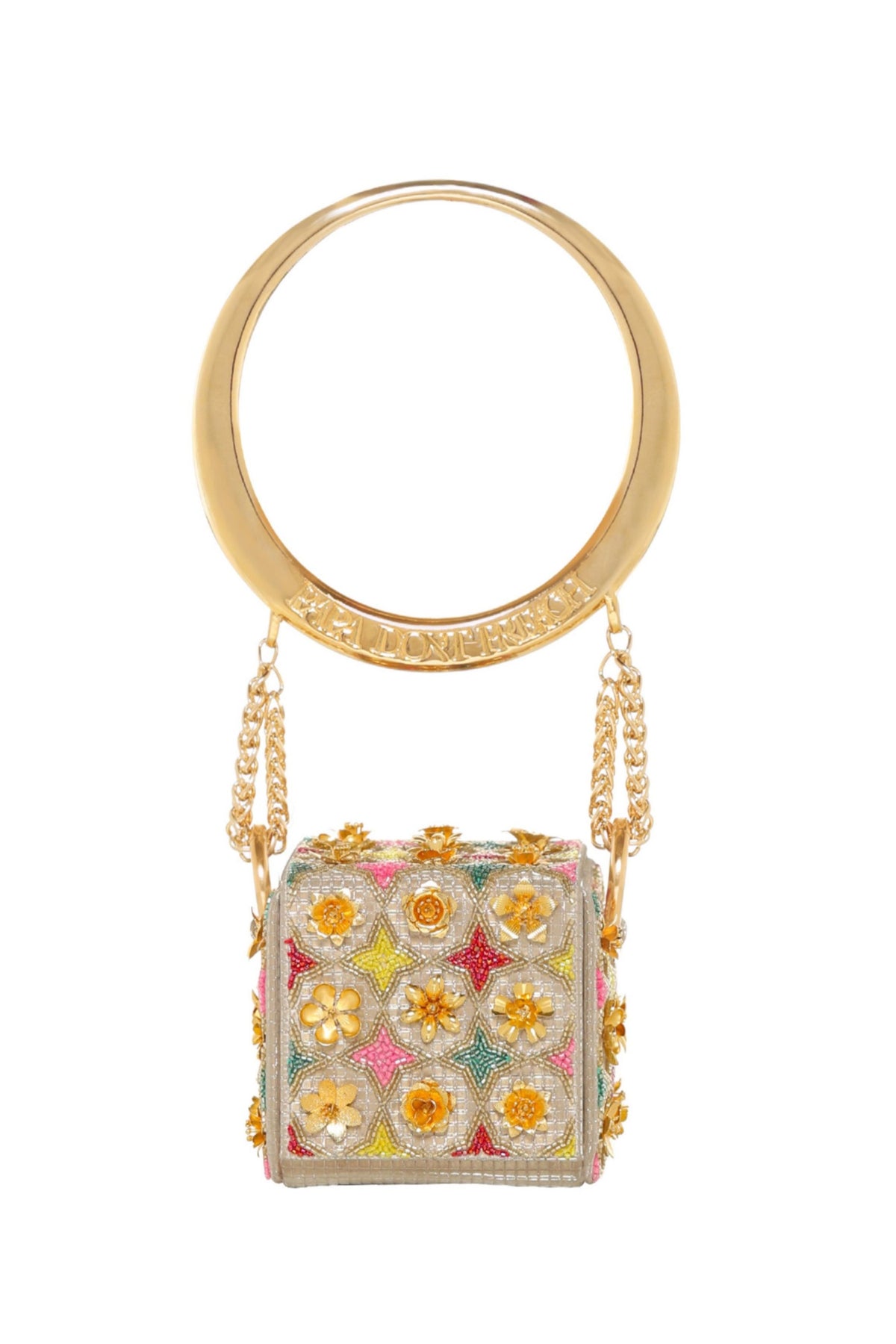 Gold Floral Mini Cube Bag