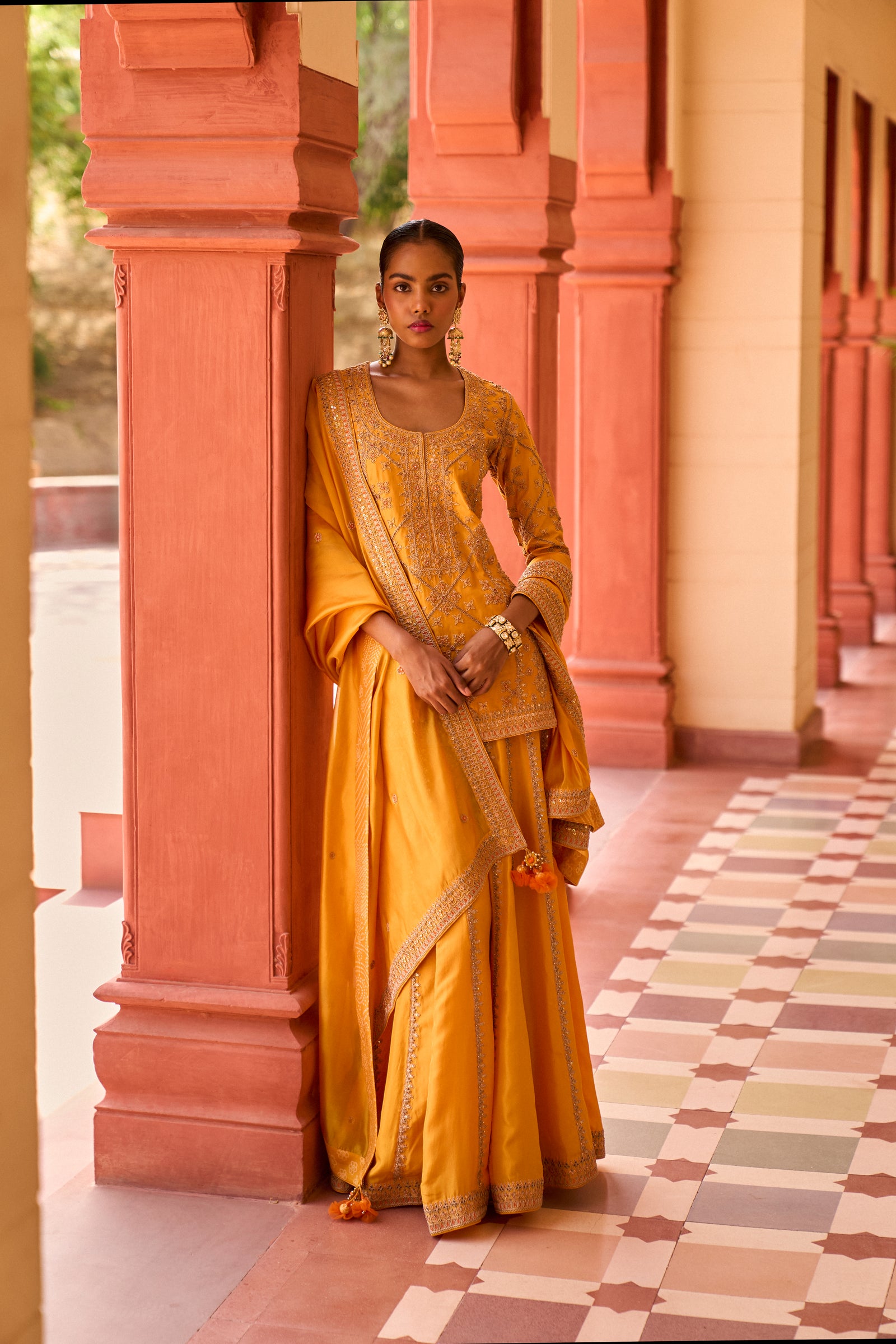 Mustard Yellow Saree Set. – Shyam Narayan Prasad