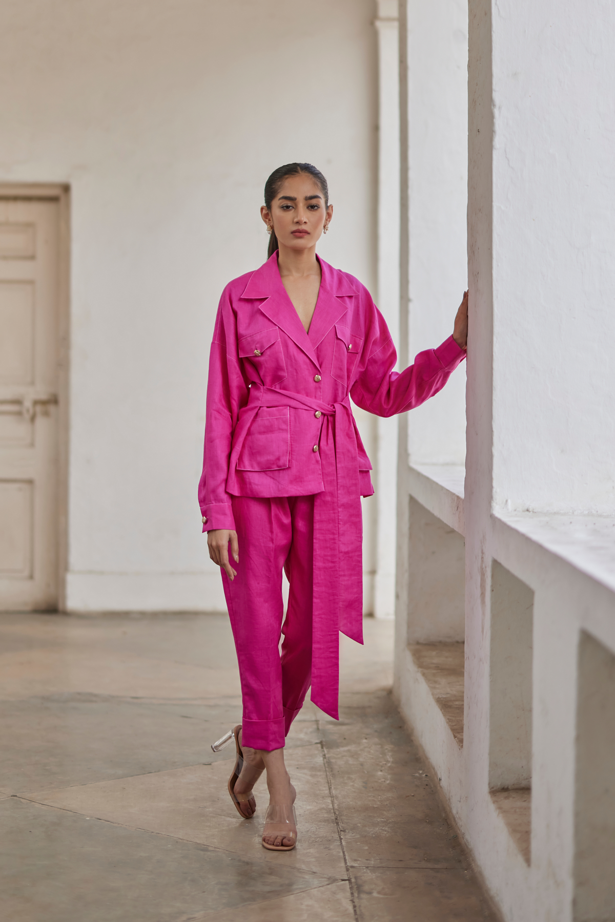 Rani Pink Linen Safari Set