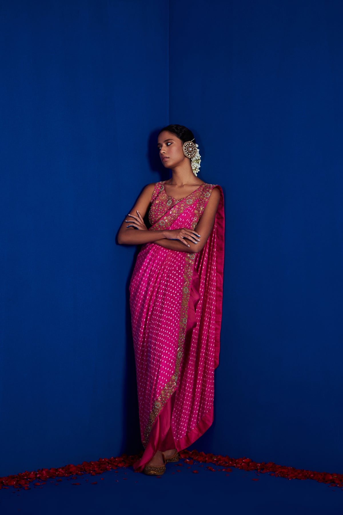 Hot pink draped saree