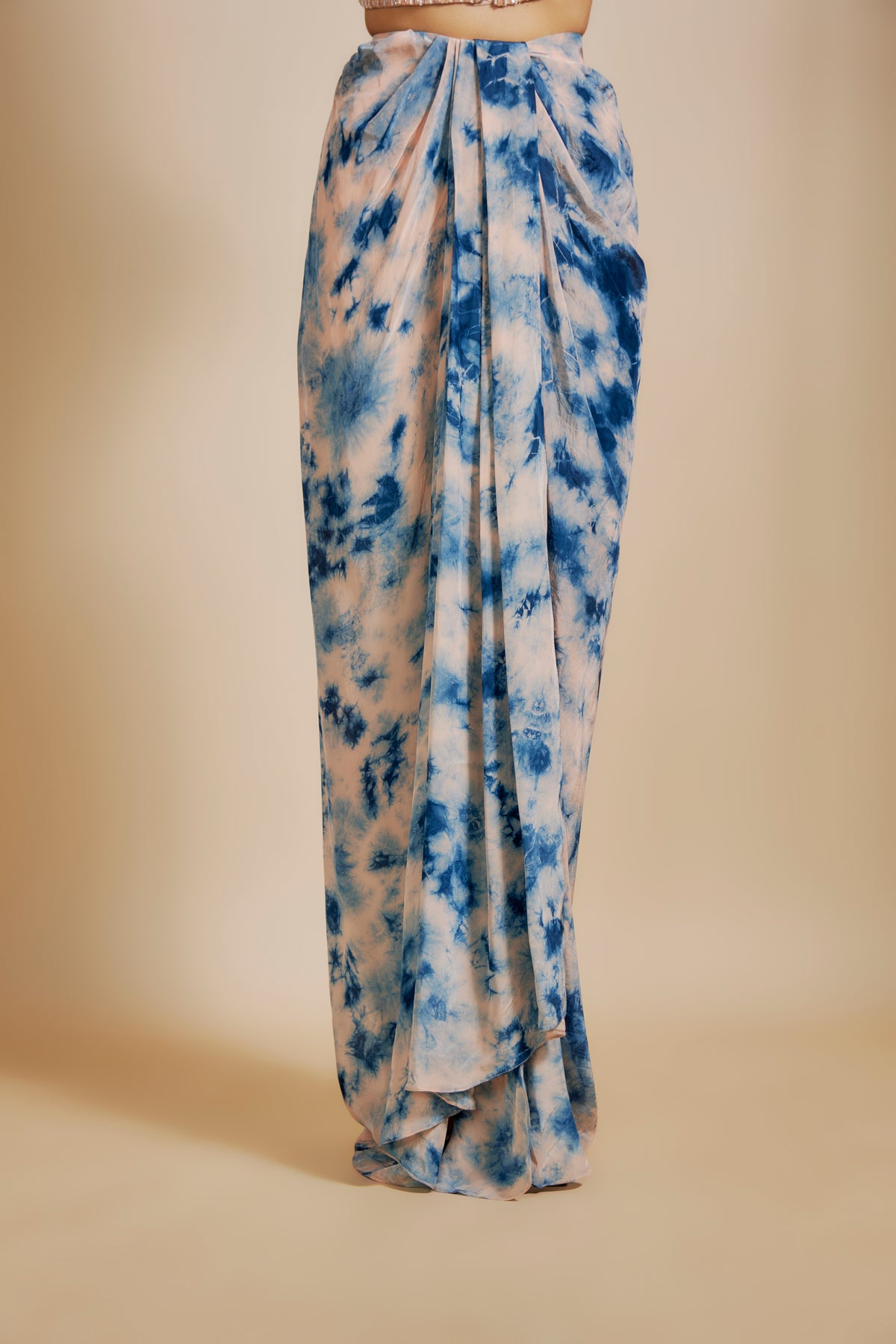 Peach/Blue Shibori  Embroidered vest coat &amp; Skirt