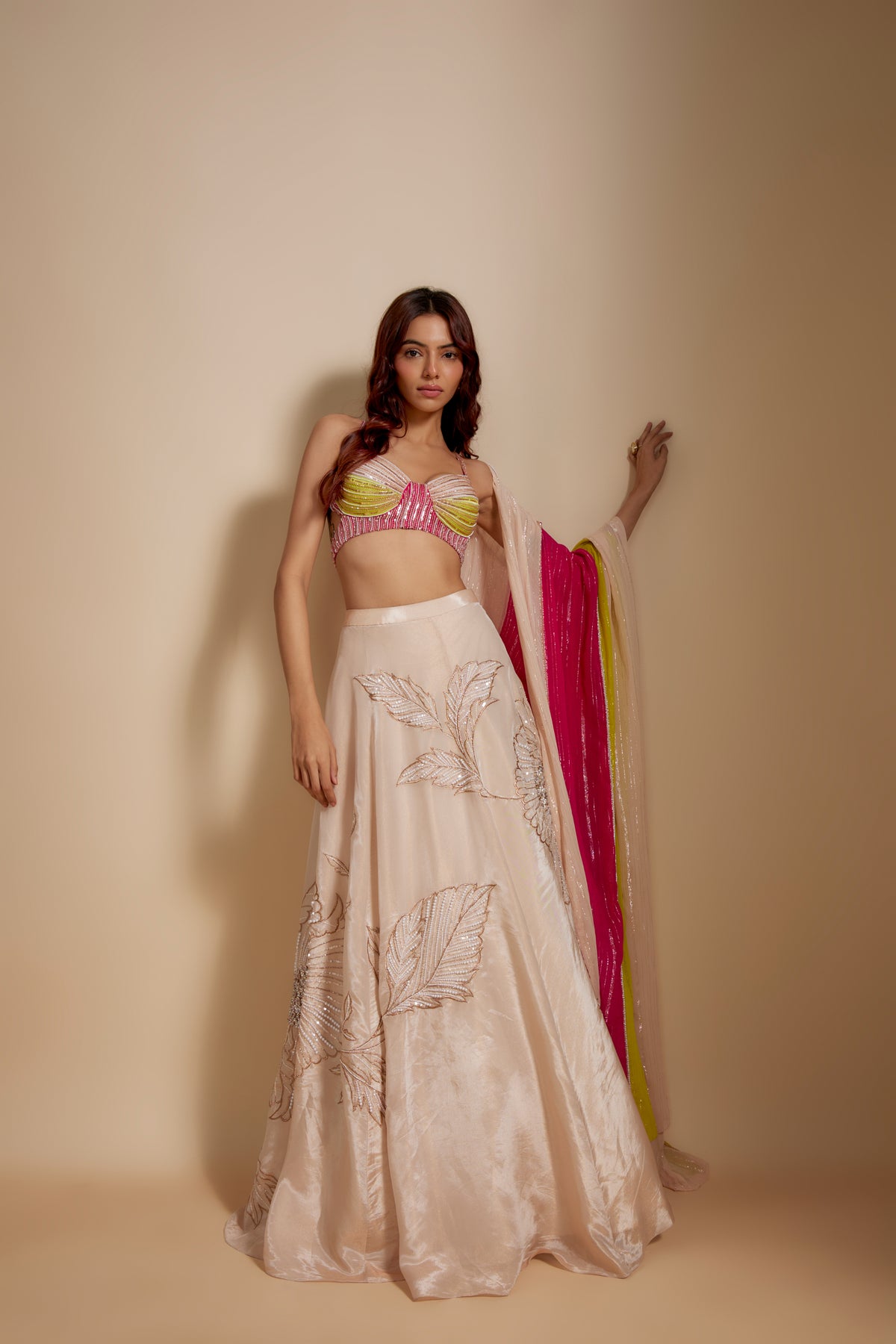 Peach Embroidered Lehenga