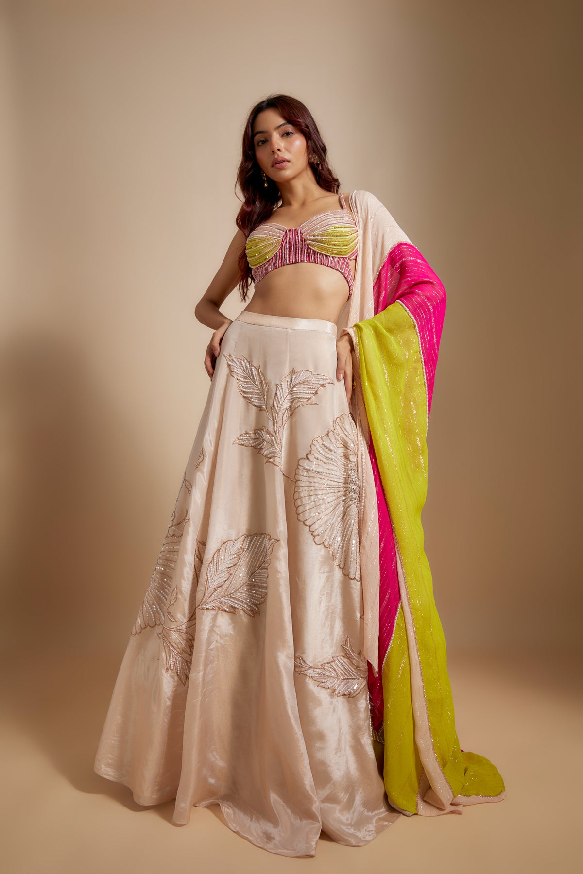 Peach Embroidered Lehenga