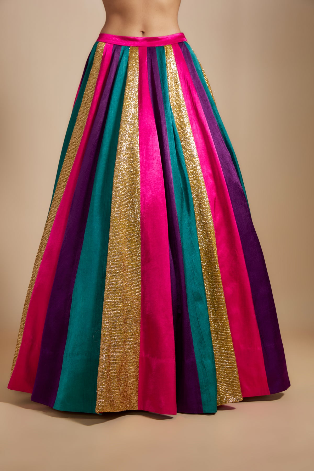 Multi-colored Skirt With Bow Blouse