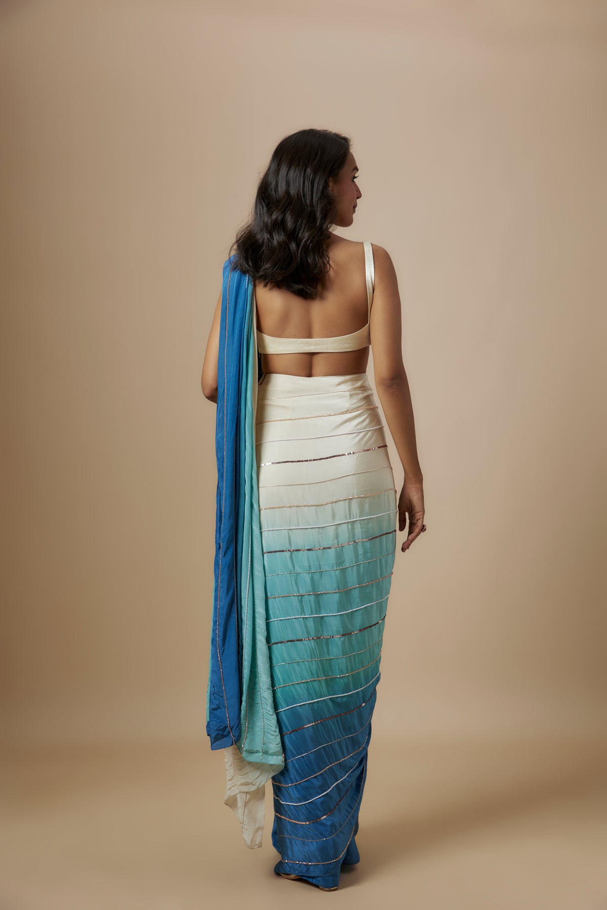 Ombre Embroidered Saree With Blouse