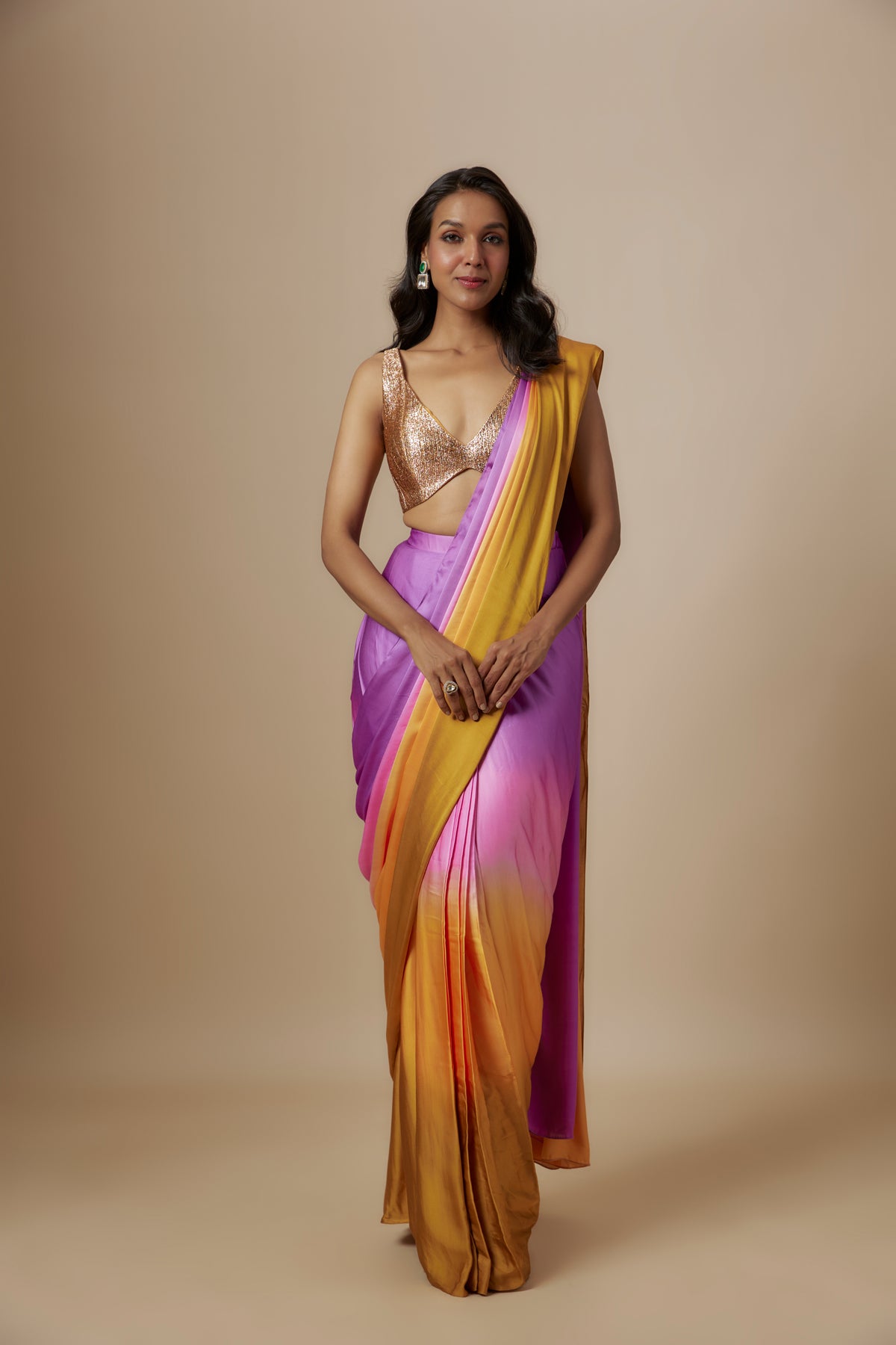 Ombre Saree With Badla Embroidered Blouse