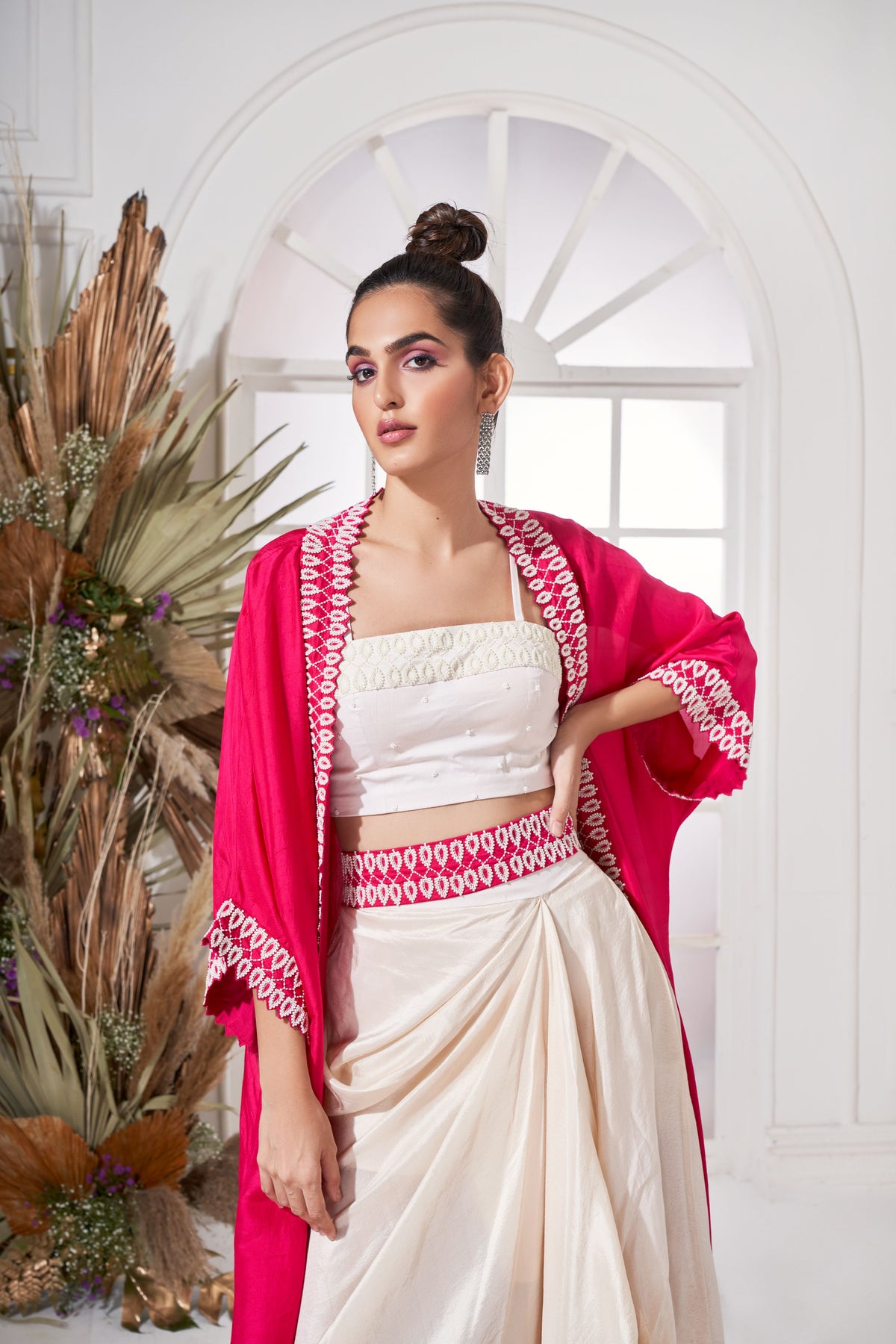 Fuchsia pink moti cape set