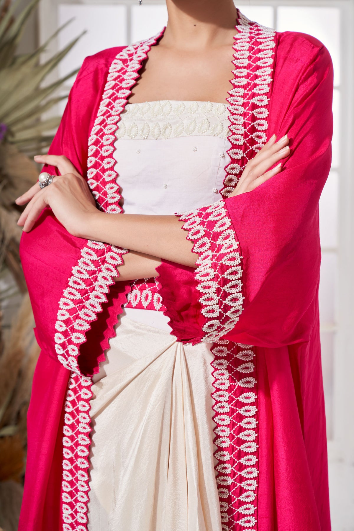 Fuchsia pink moti cape set