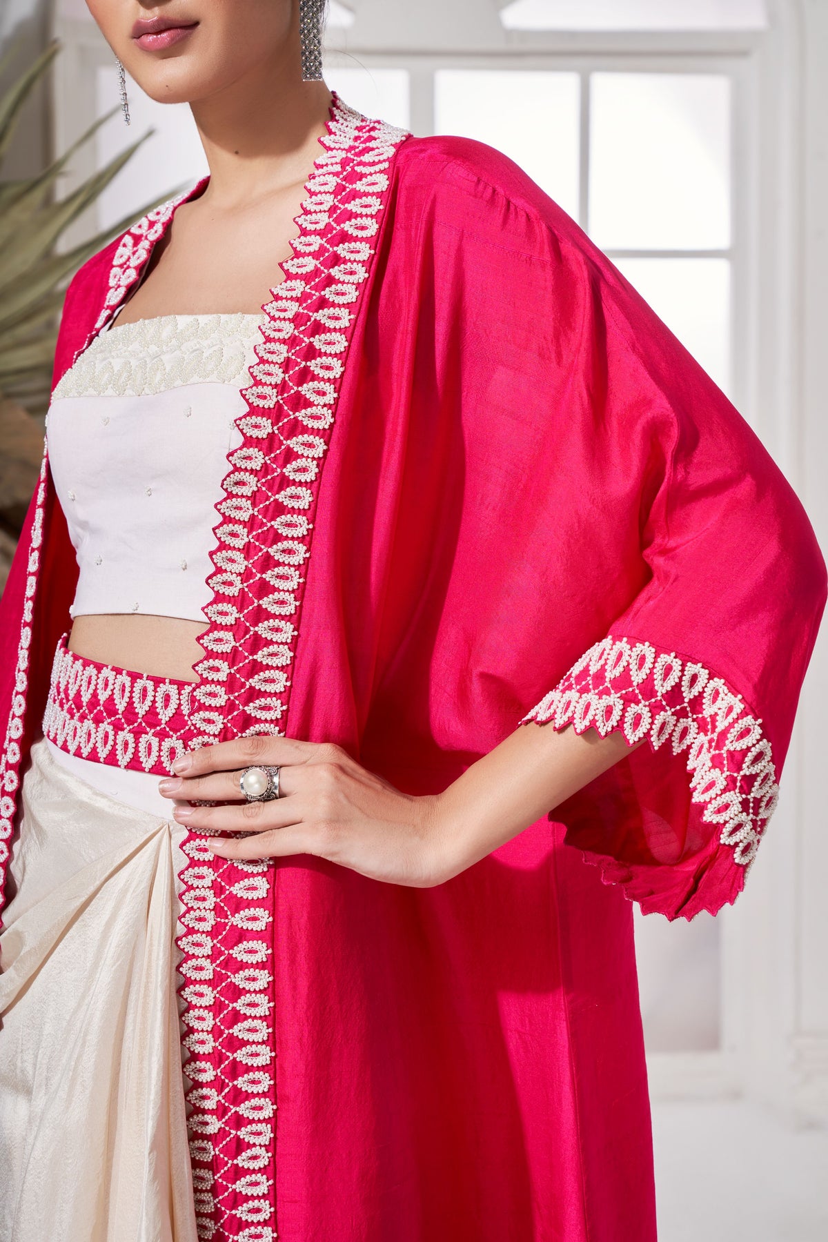 Fuchsia pink moti cape set