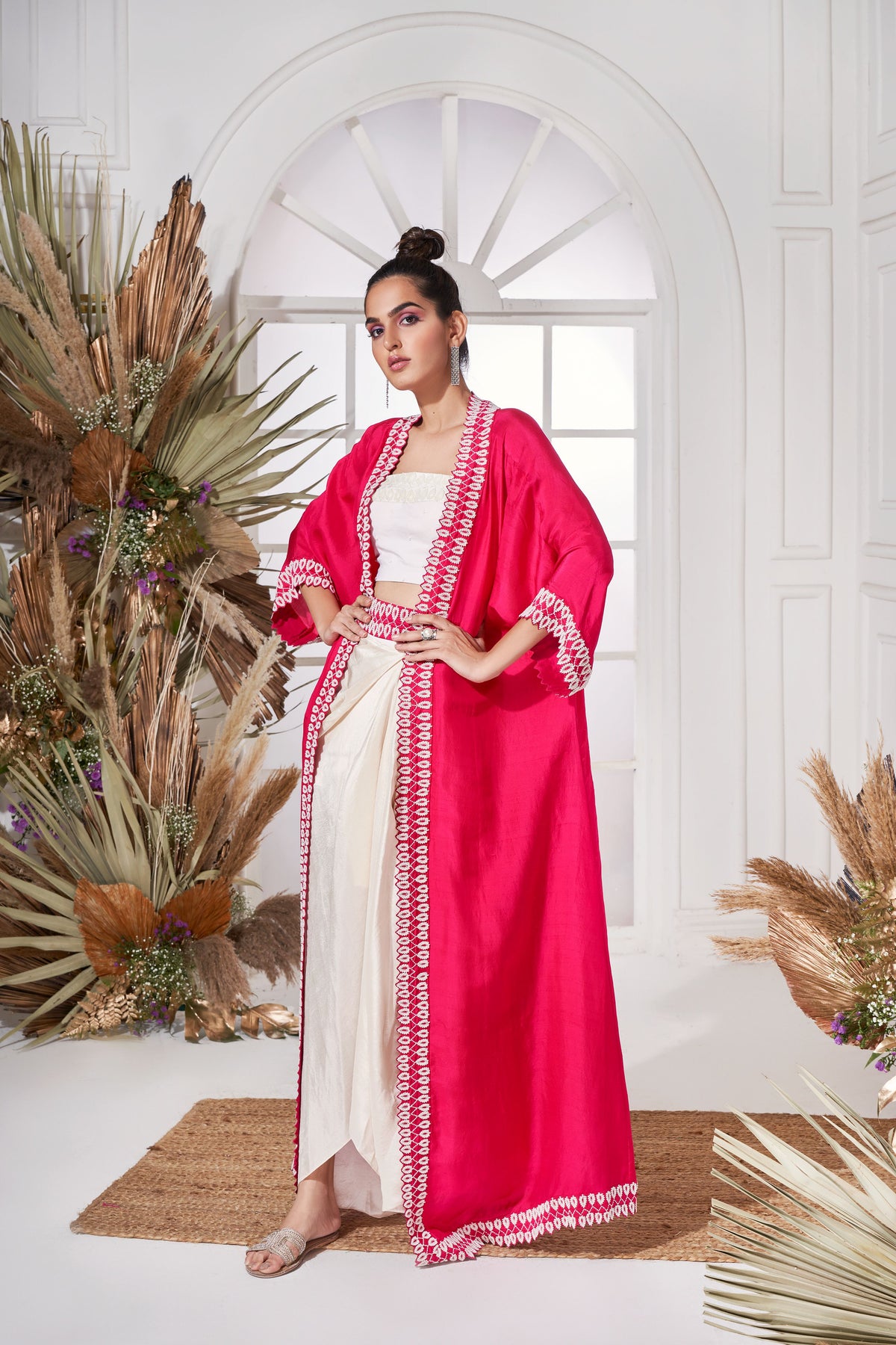 Fuchsia pink moti cape set