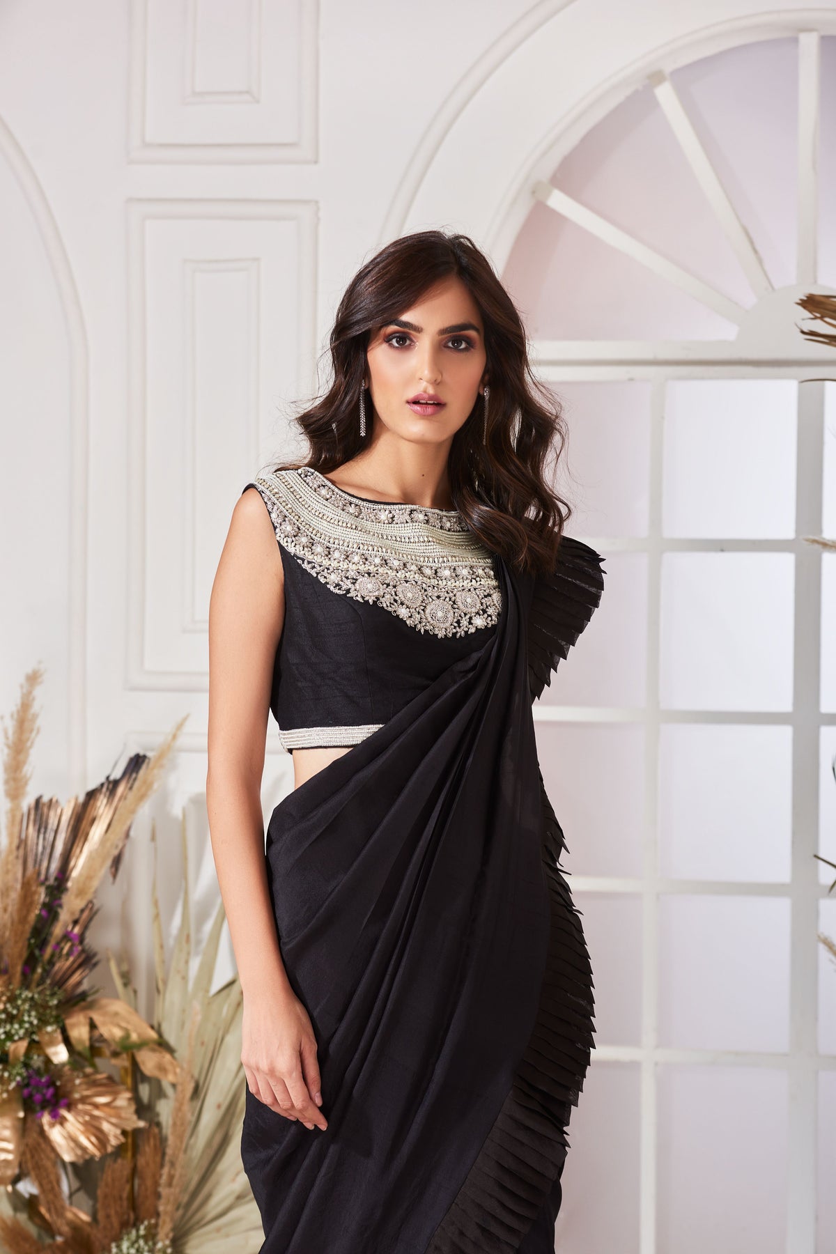 Black pearl maharani draped saree