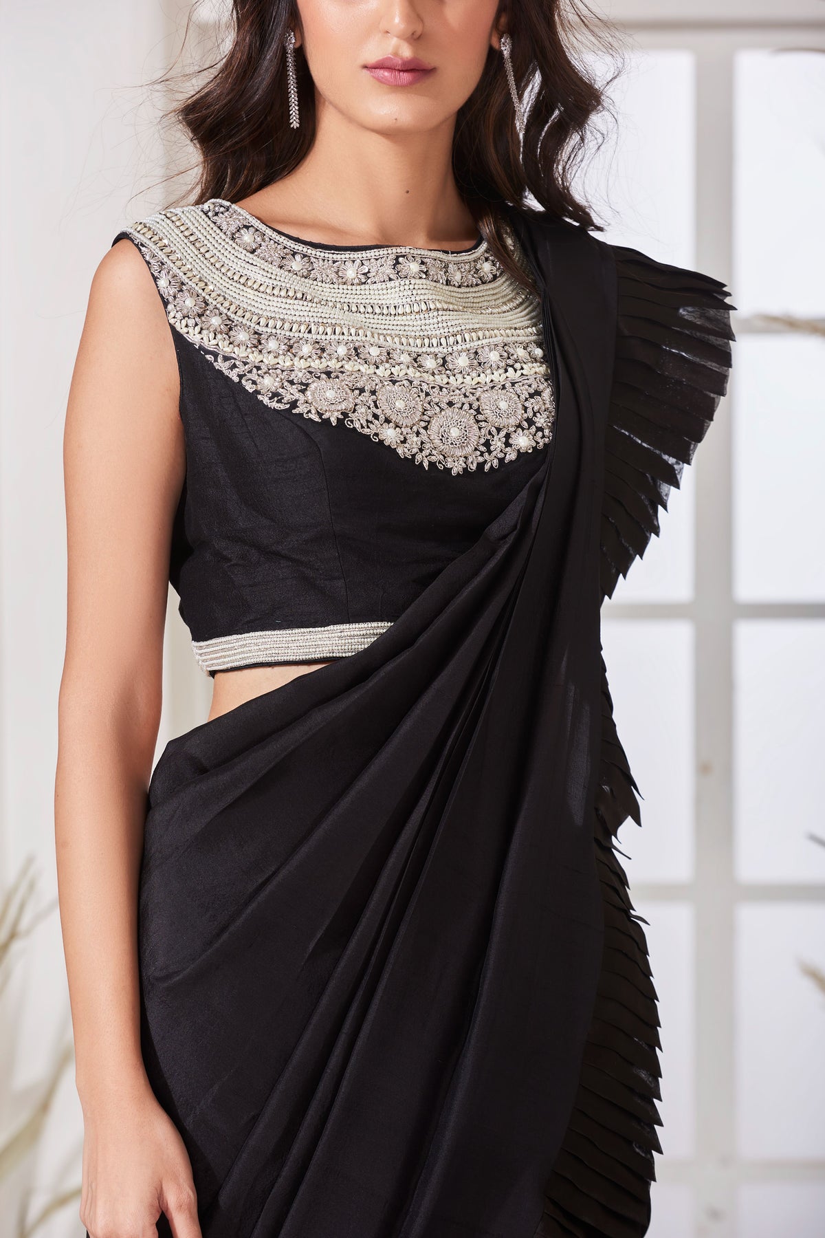 Black pearl maharani draped saree