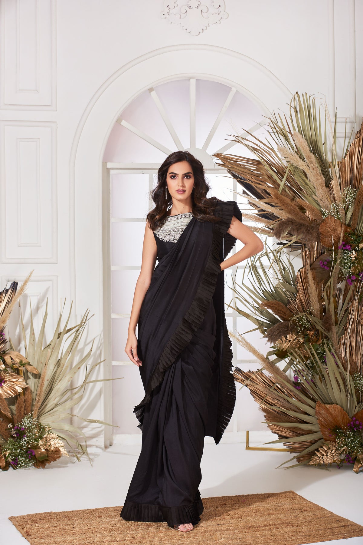 Black pearl maharani draped saree