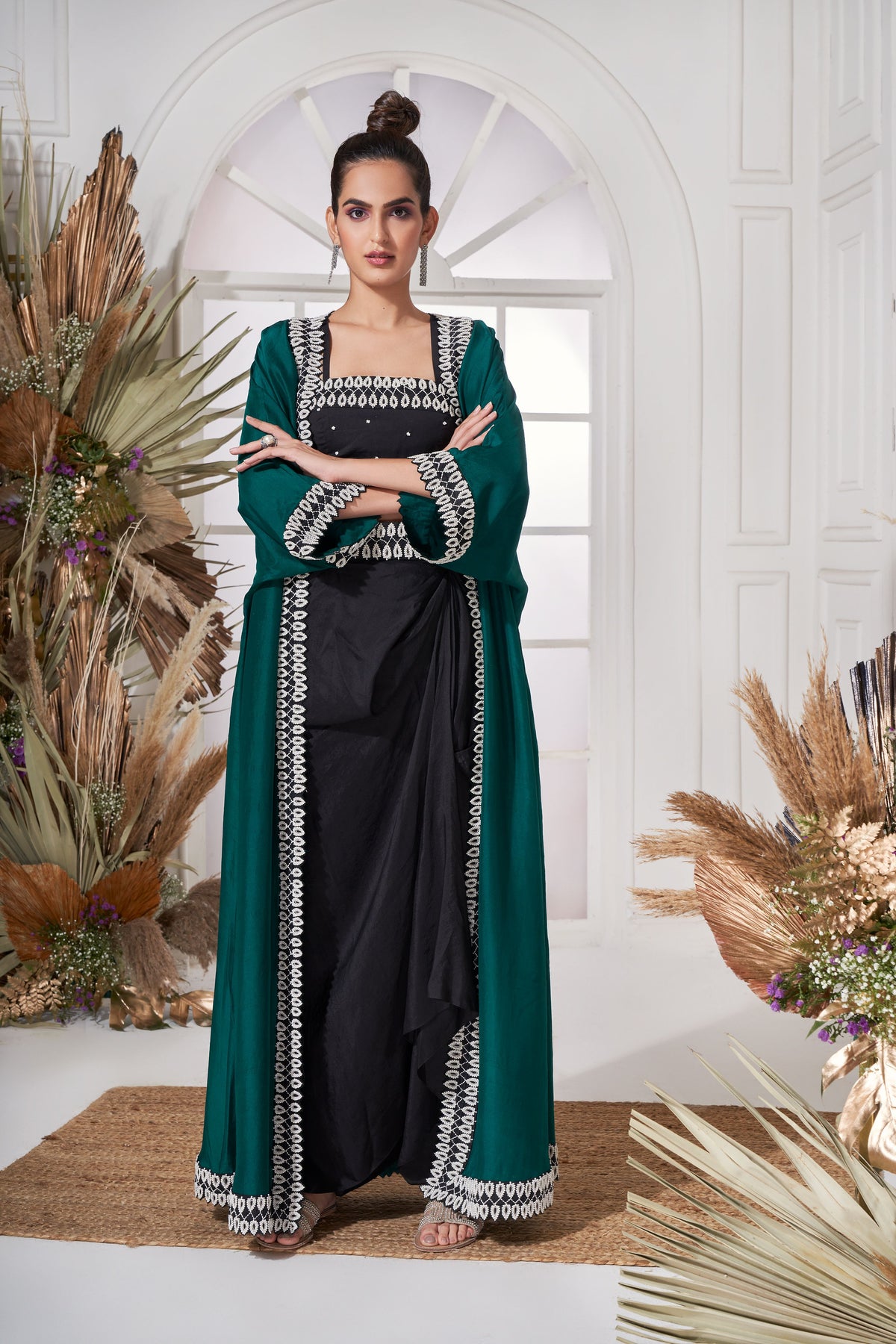 Emerald green moti cape set