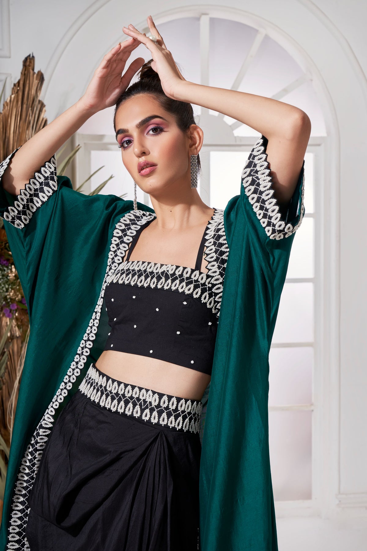 Emerald green moti cape set