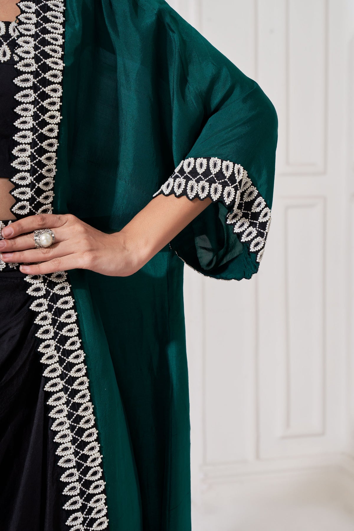 Emerald green moti cape set