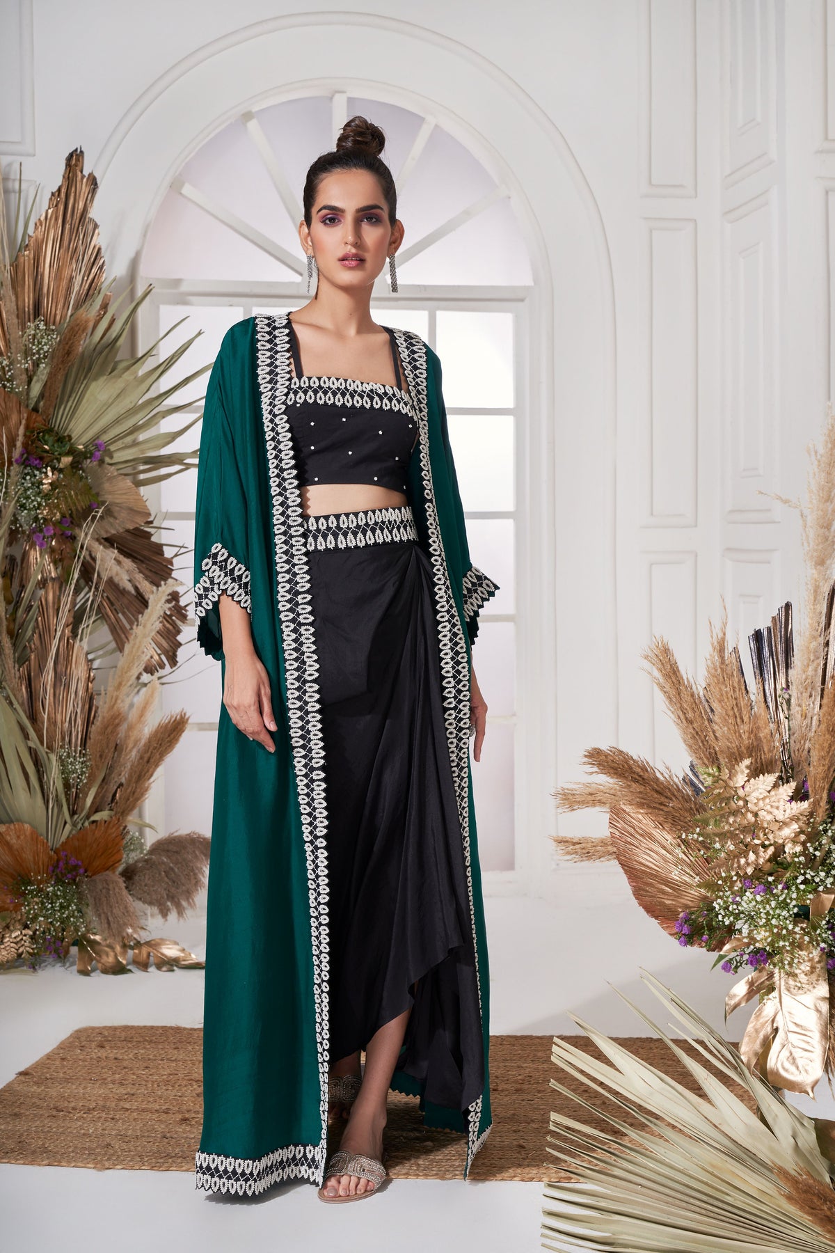 Emerald green moti cape set