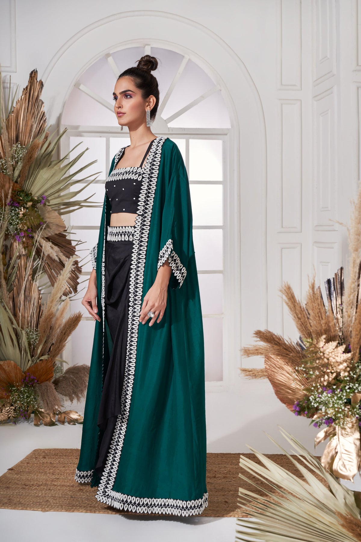 Emerald green moti cape set