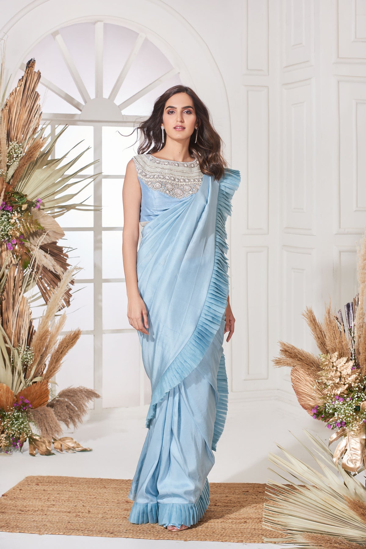 Baby blue draped saree