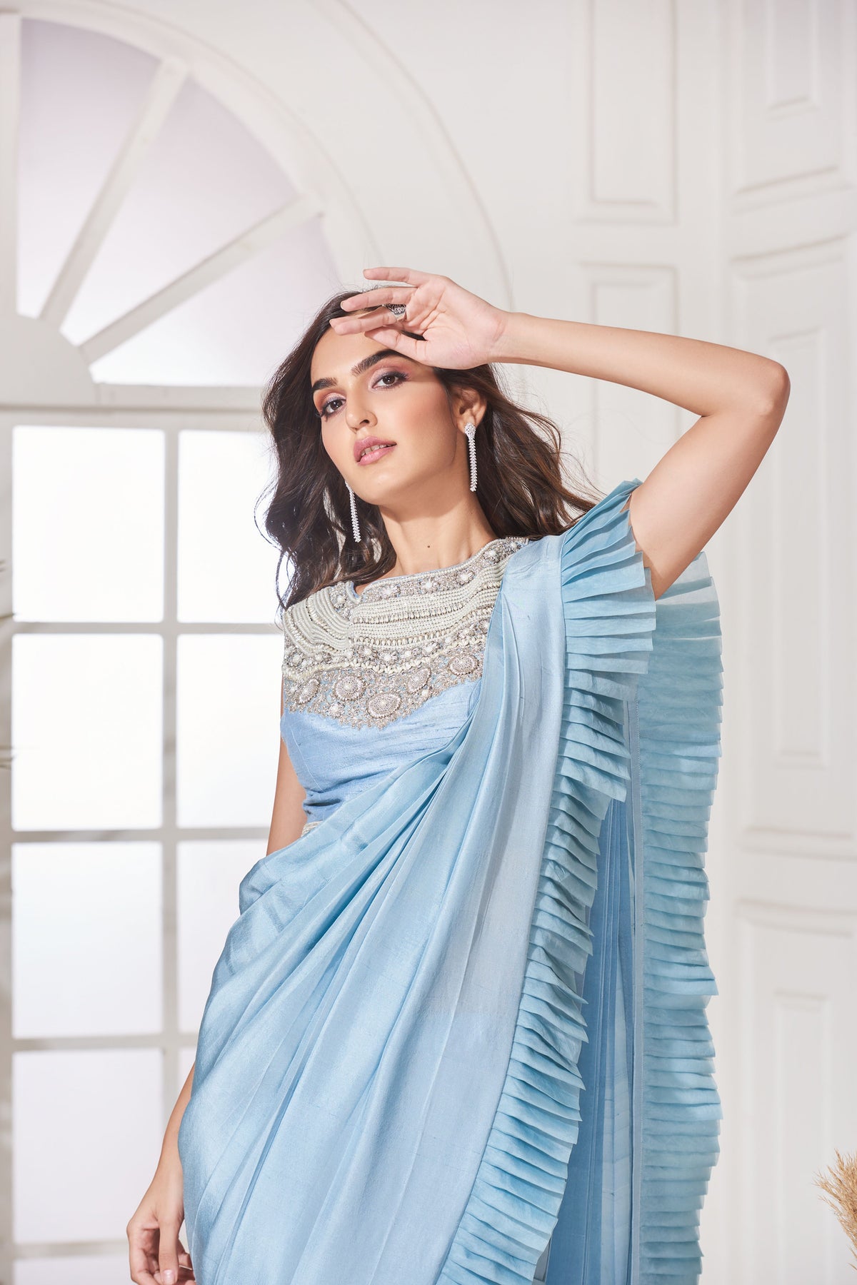 Baby blue draped saree