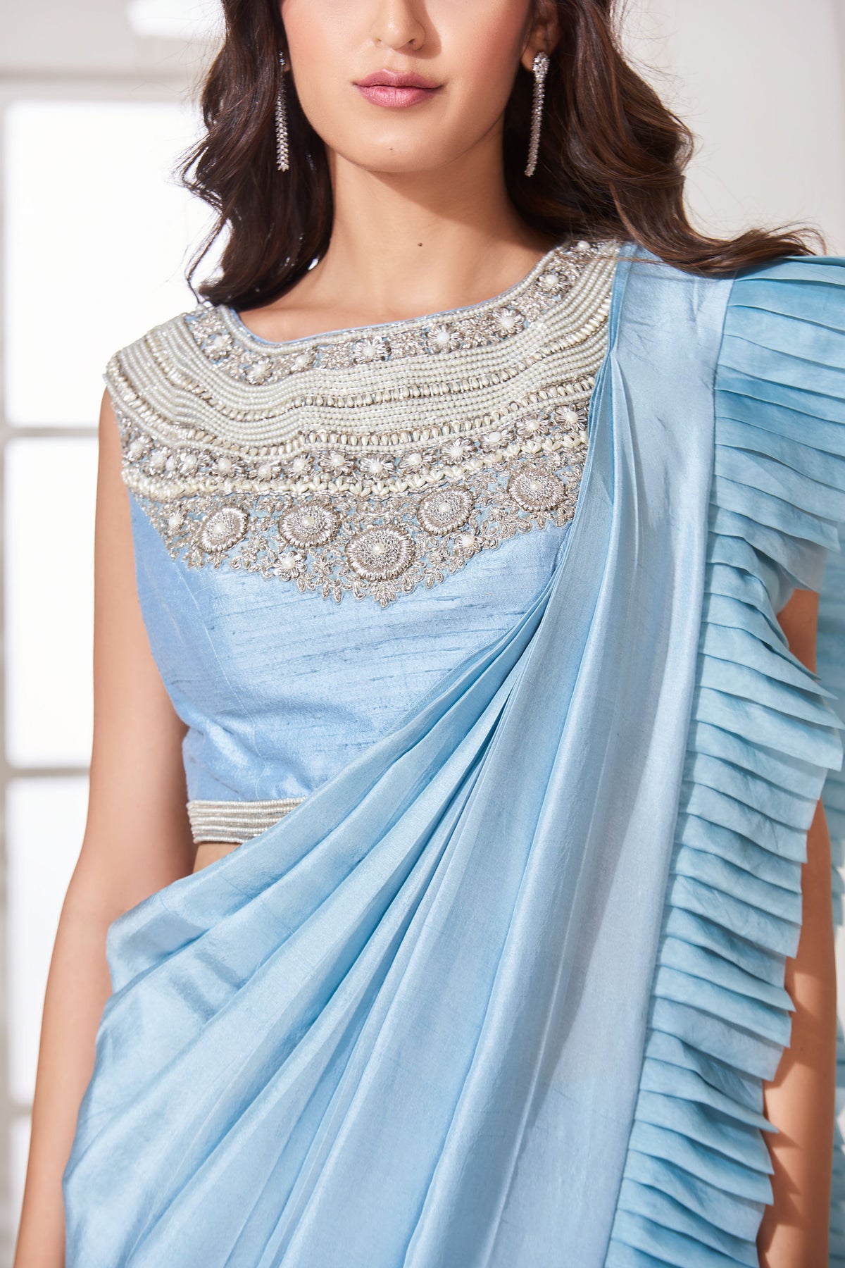 Baby blue draped saree