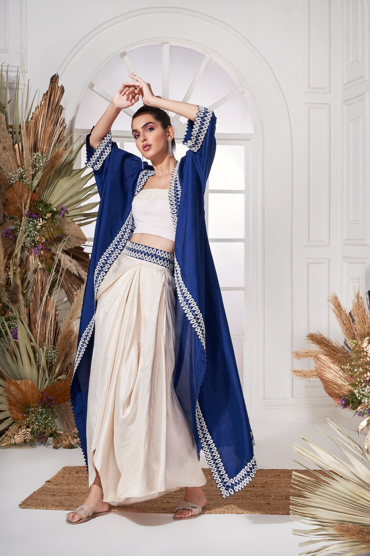 Royal blue moti cape set