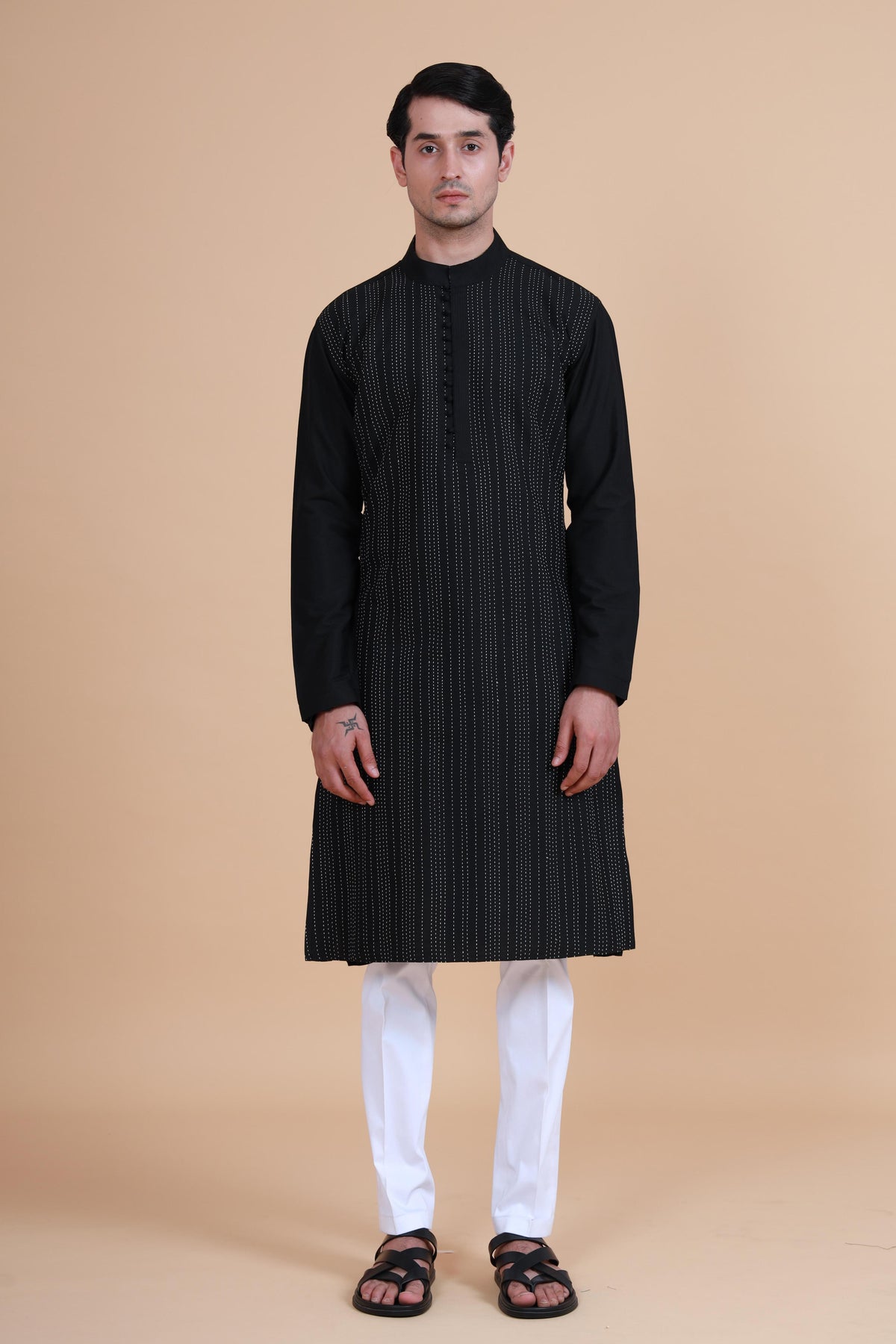 Interspersed Striped Kantha Kurta