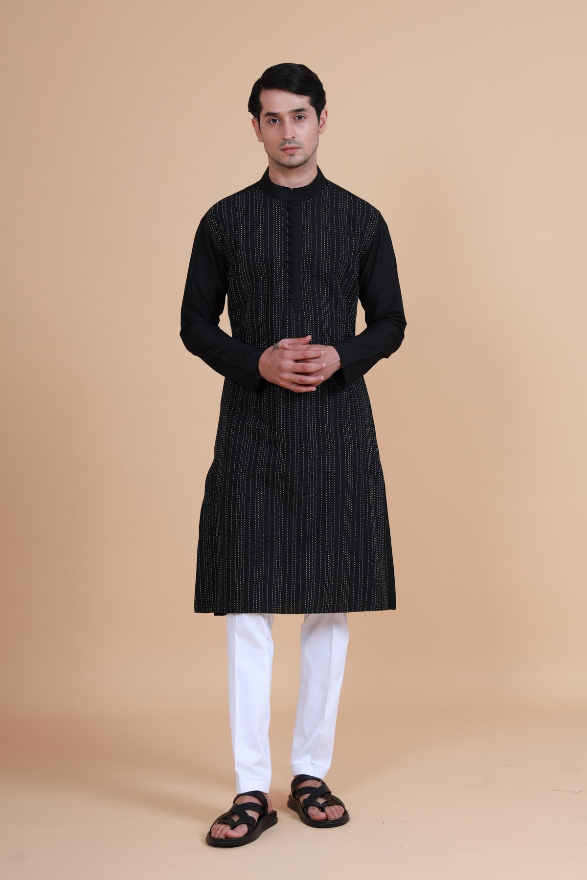 Interspersed Striped Kantha Kurta