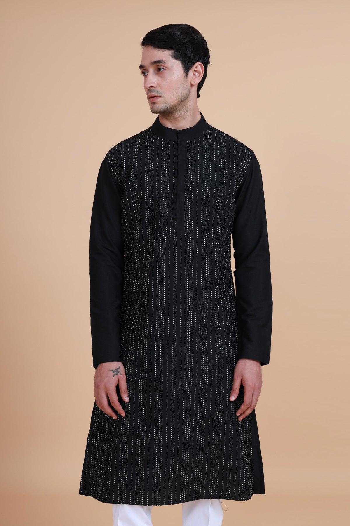 Interspersed Striped Kantha Kurta