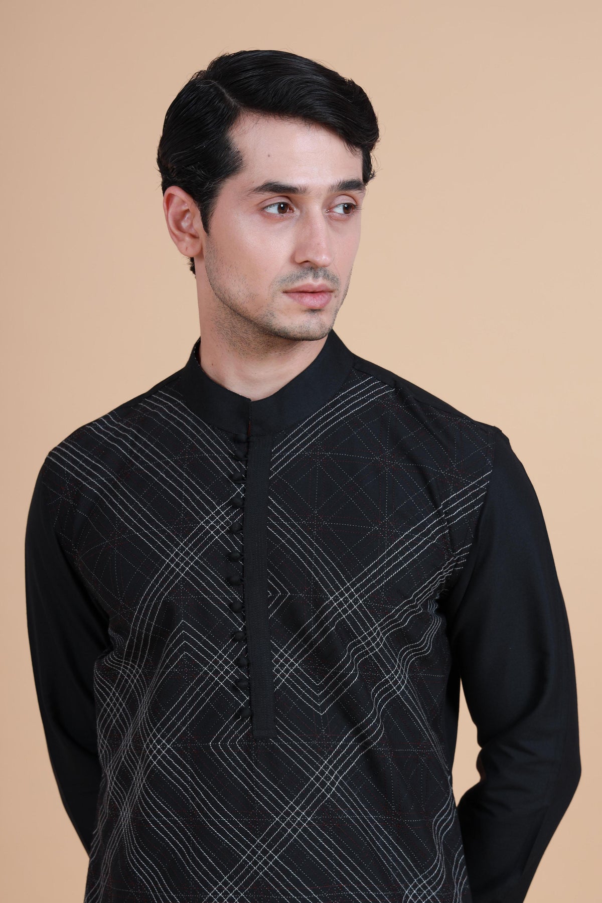 Geometrical Stitch Line Textured Kurta