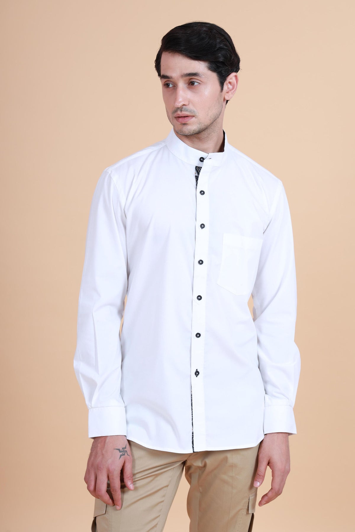 Bandhgala Shirt With Printed Trimming