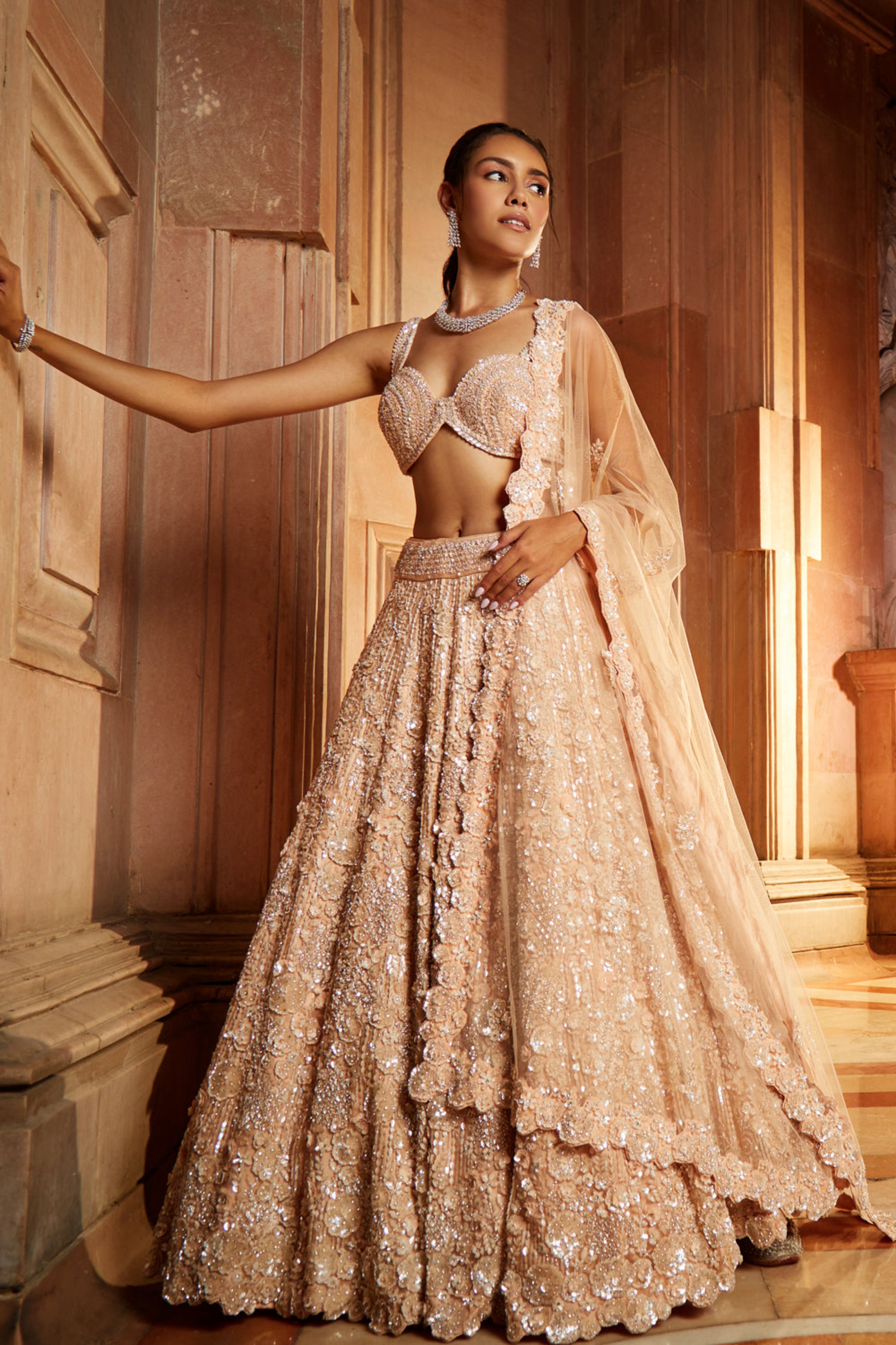 Peach embroidered lehenga with cape dupatta – TheStylease.com