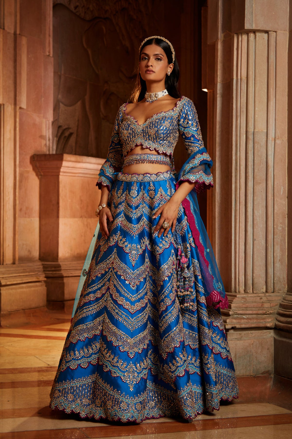 Peacock Blue Tafetta Lehenga Set