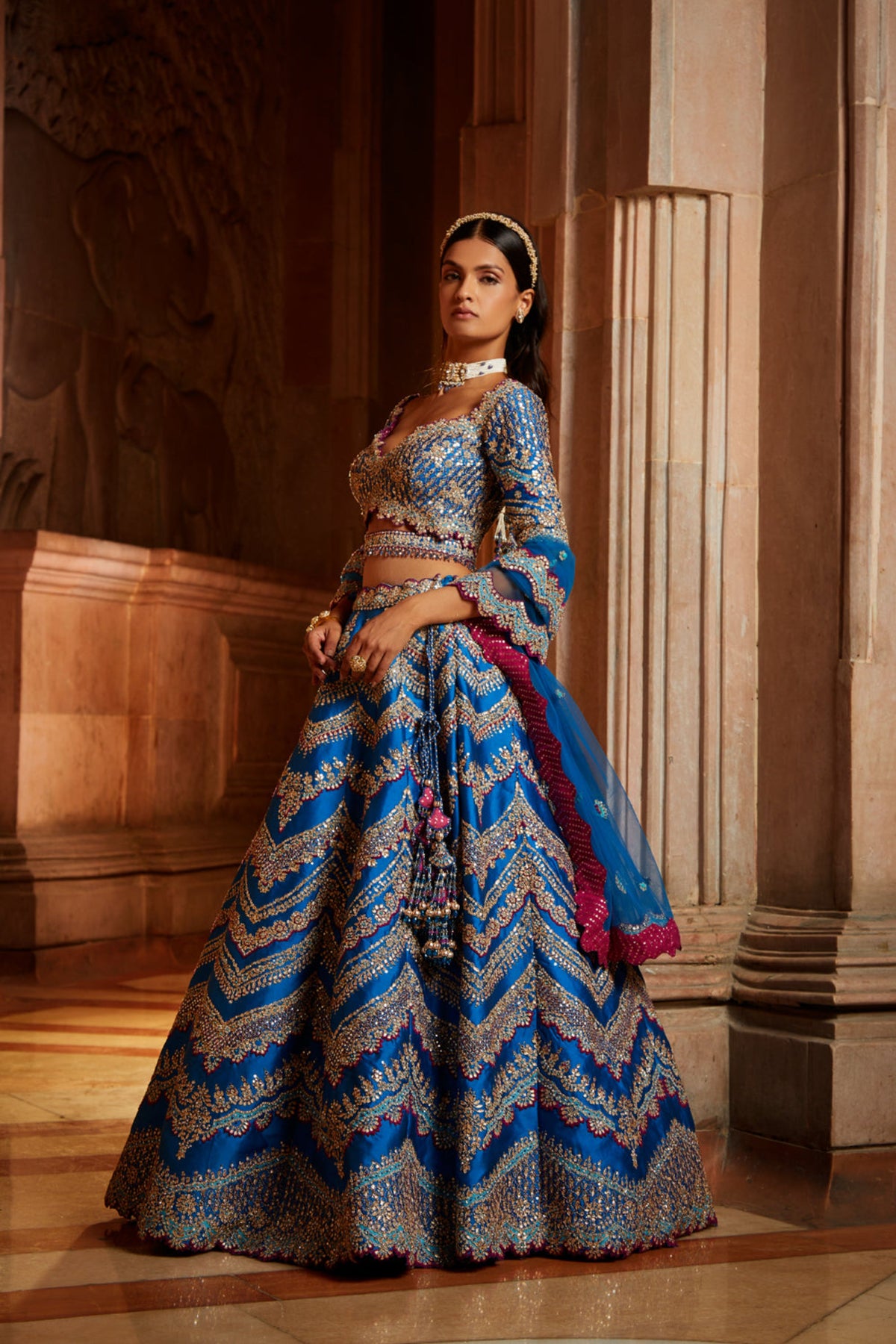 Peacock Blue Tafetta Lehenga Set