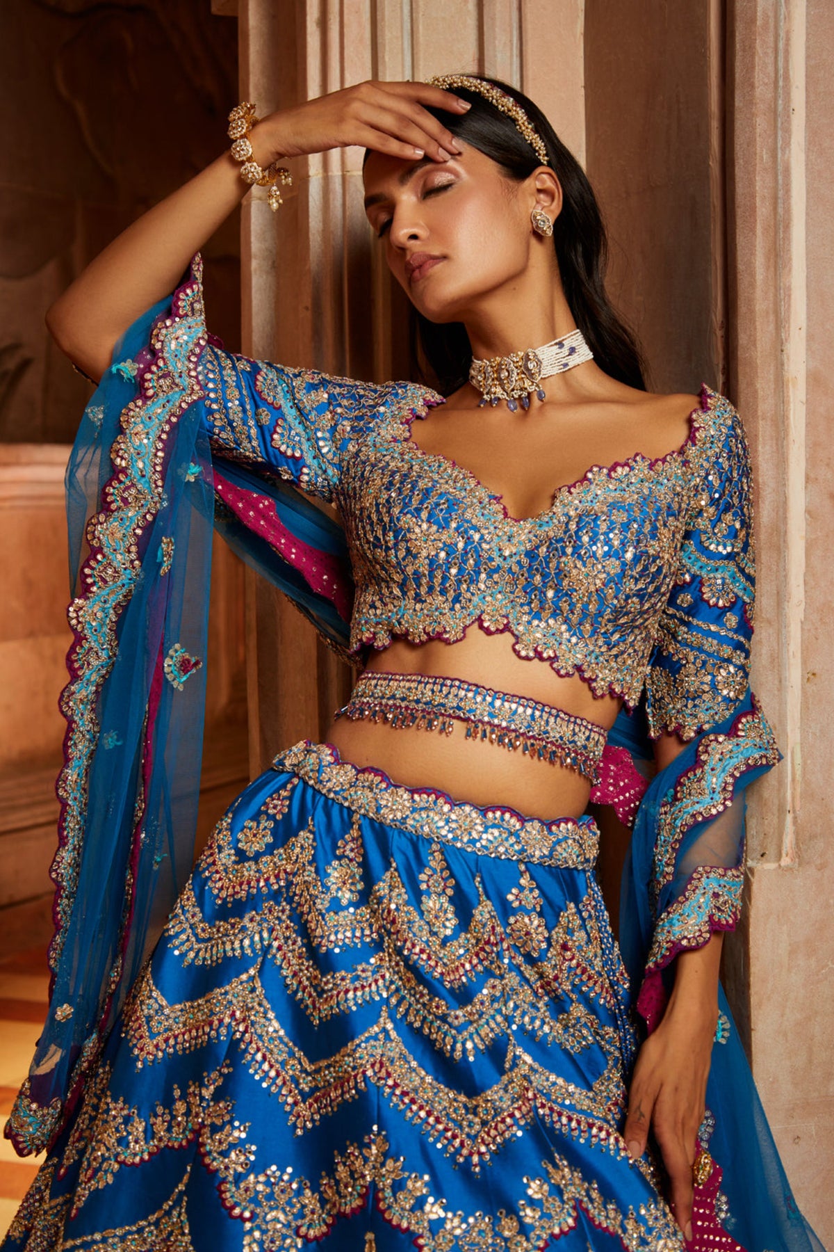 Peacock Blue Tafetta Lehenga Set