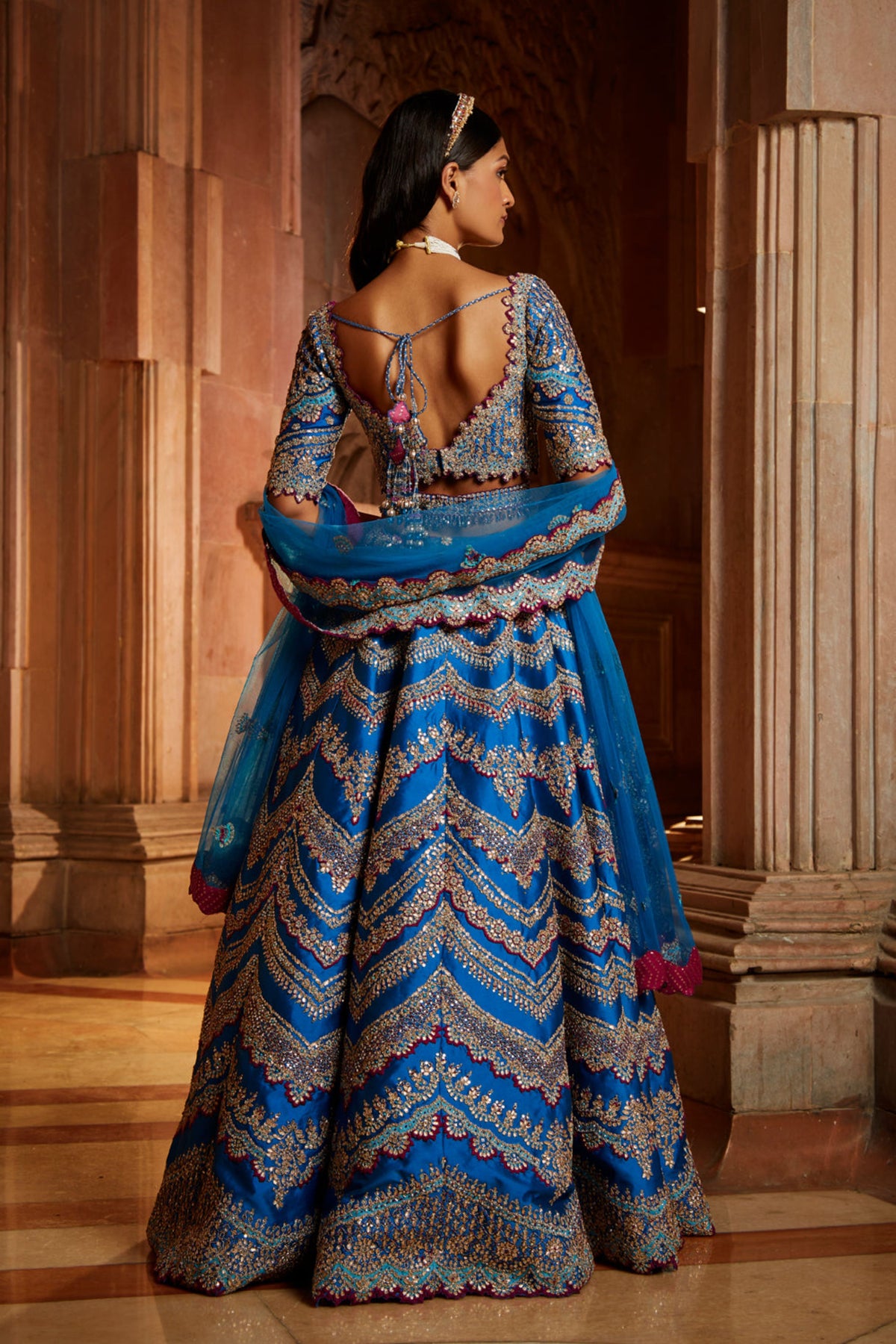 Peacock Blue Tafetta Lehenga Set