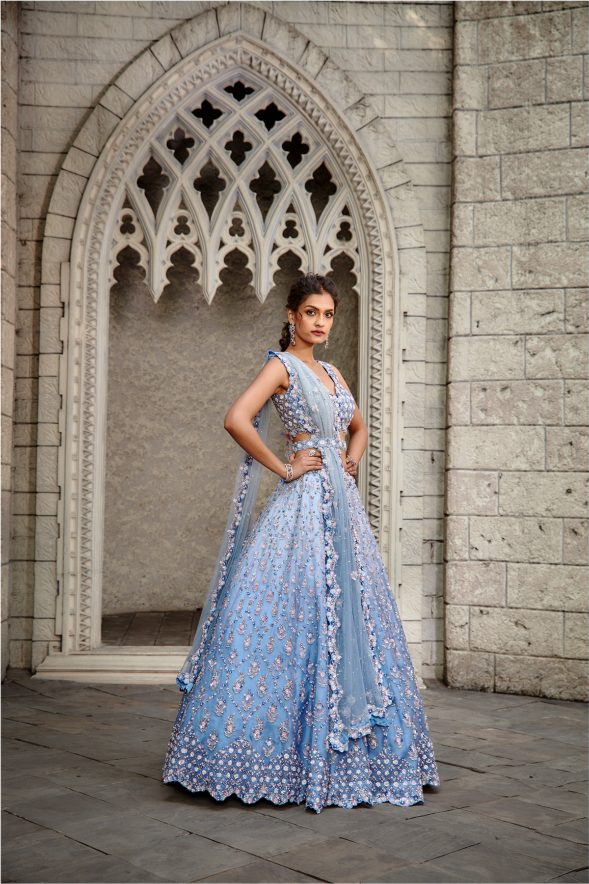 Blue Ombrey Organza Lehenga Set