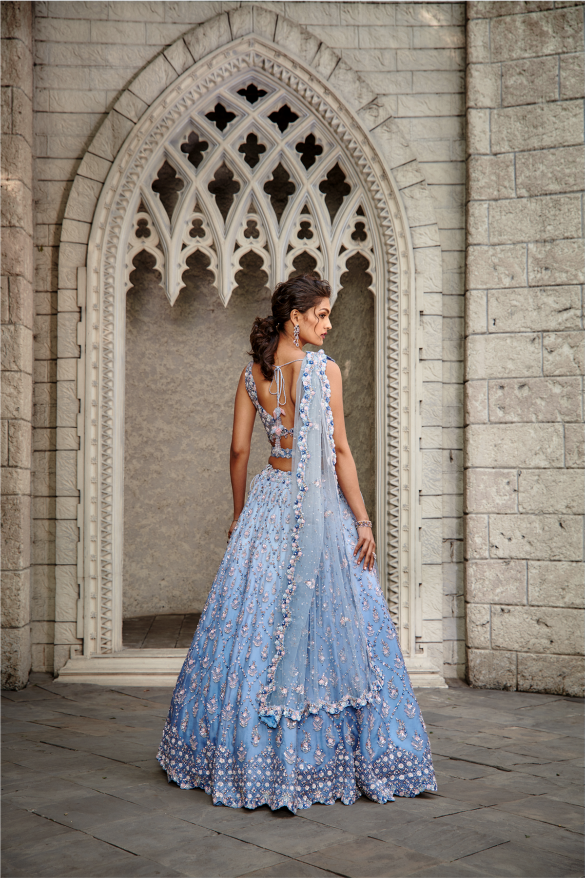 Blue Ombrey Organza Lehenga Set