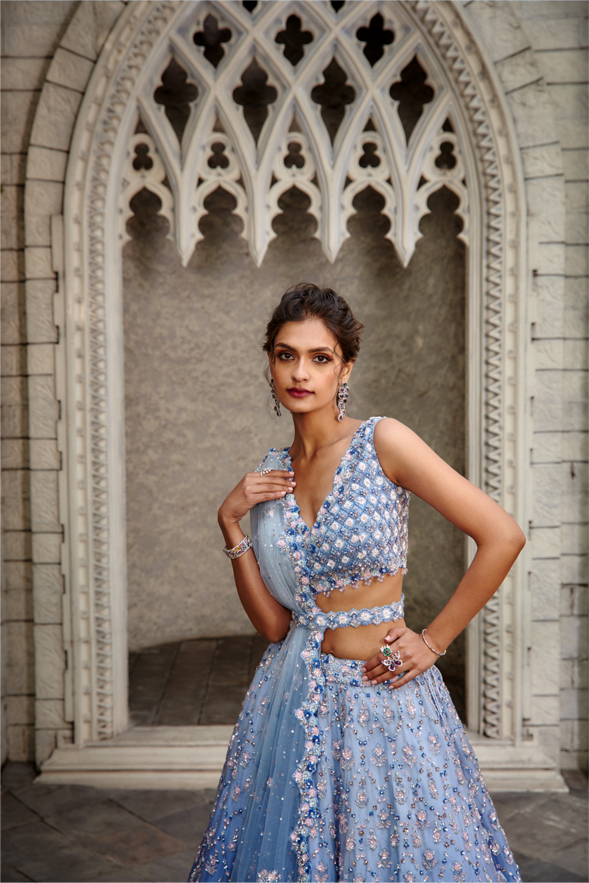 Blue Ombrey Organza Lehenga Set