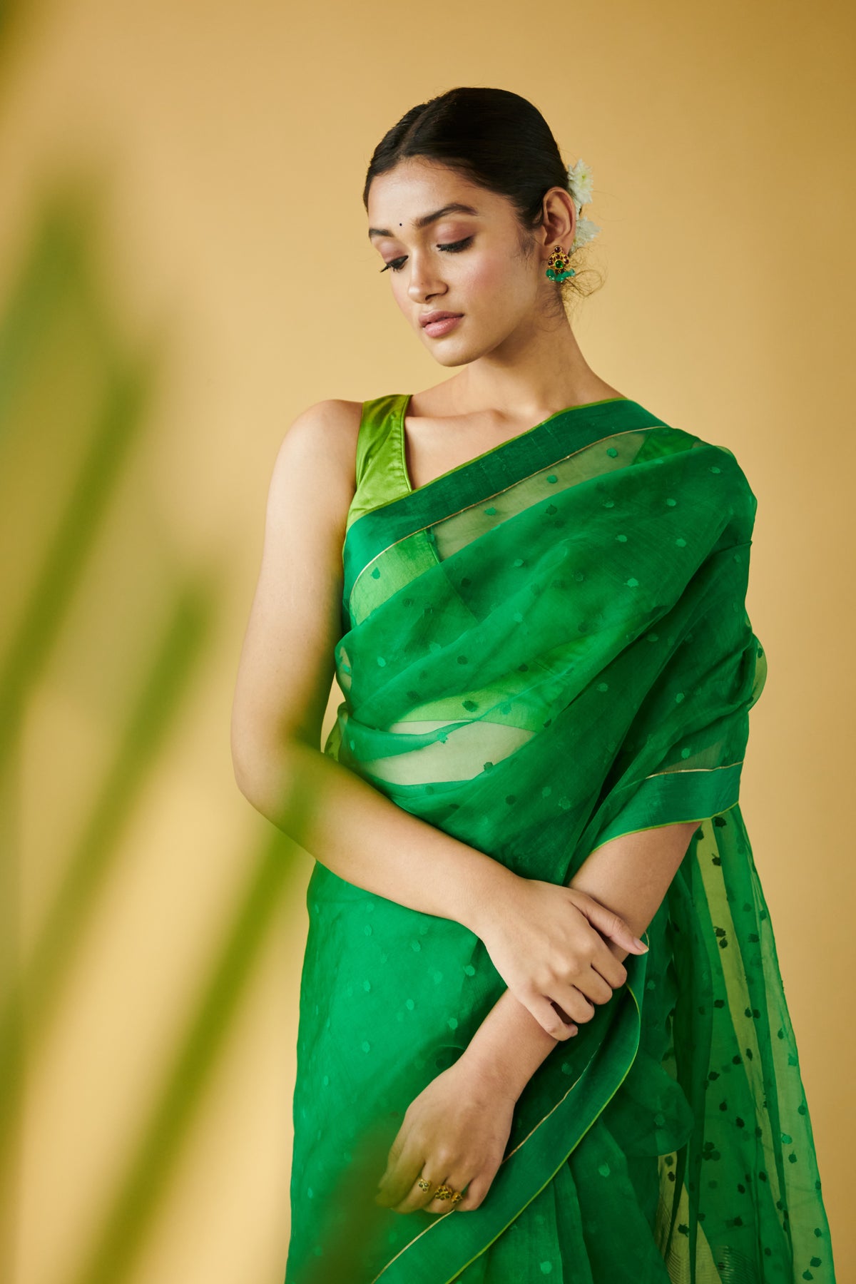 Leaf Green Silk Satin Blouse Fabric